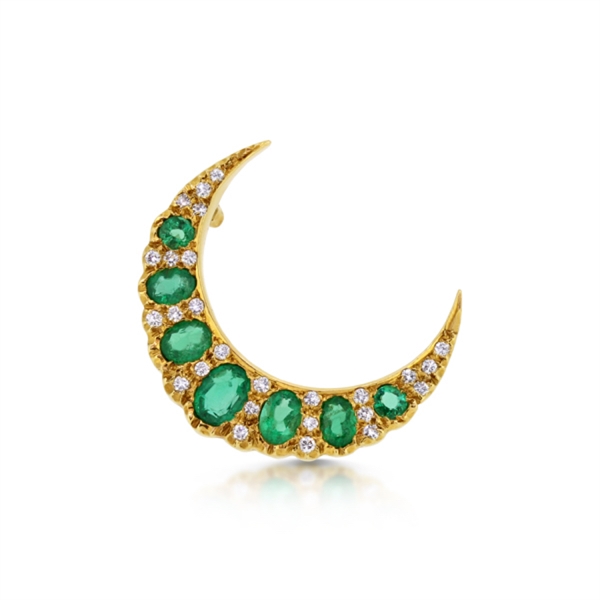 Oval Emerald & Diamond Crescent Brooch 1.50ct Approx