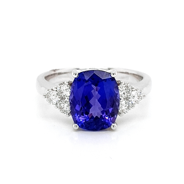 Tanzanite Oval Dress Ring With Trefoil Diamond Shoulders 3.15ct