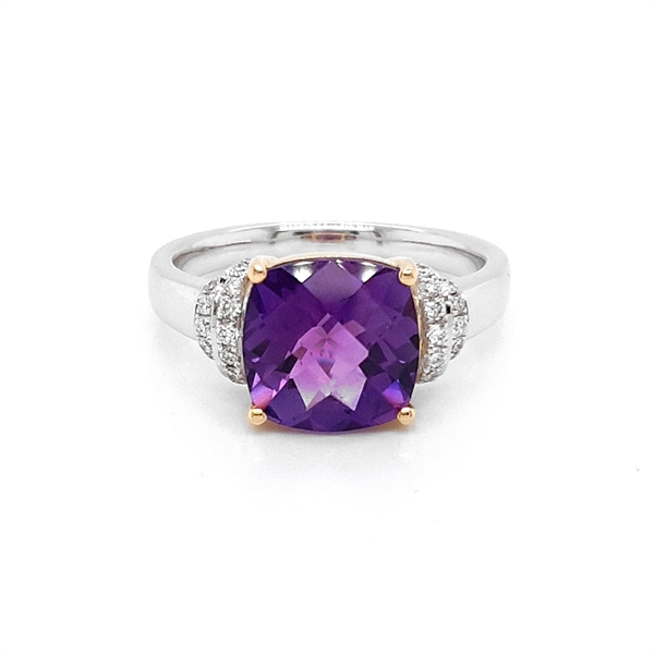 Facetted Cushion Cut Amethyst & Diamond Dress Ring 2.70ct