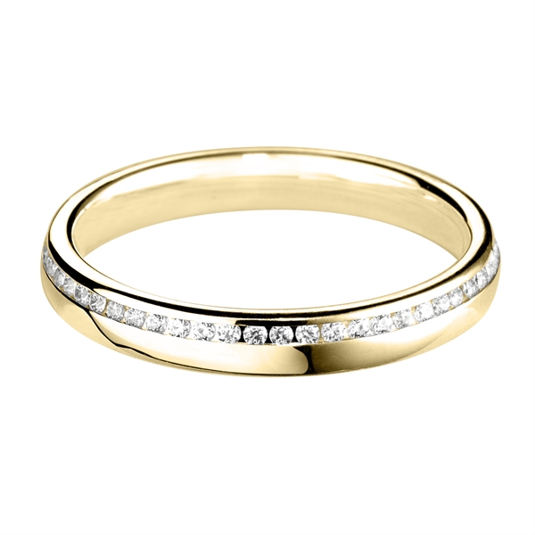 3mm Diamond Off Set Channel 18ct Yellow Gold Wedding Ring