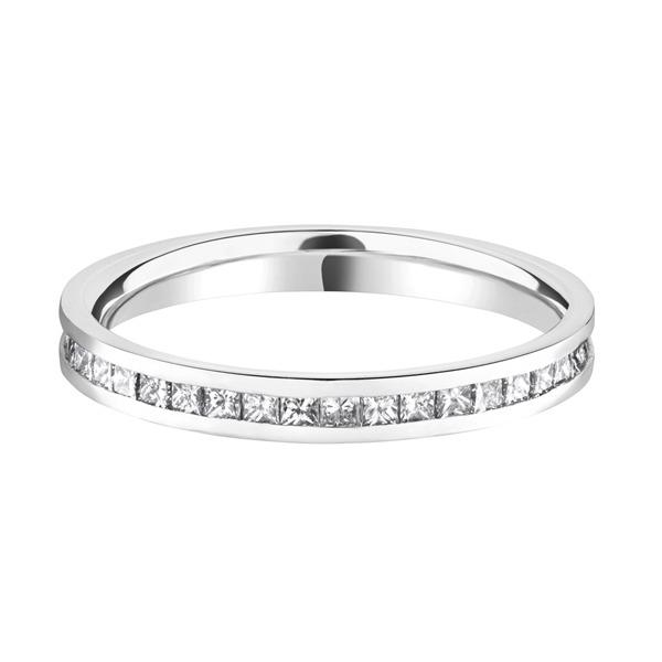 2.5mm Princess Cut Diamond Full Channel Set Platinum Wedding Ring