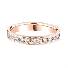 3.2mm Diamond Channel Set Milgrain Half Wedding Ring 18ct Rose Gold