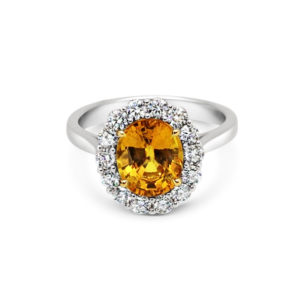 Yellow Sapphire & Diamond Claw Set Cluster Ring 3.45ct