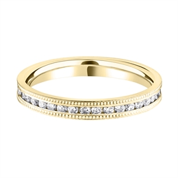 2.7mm Diamond Channel Set Milgrain Full Wedding Ring 18ct Yellow Gold
