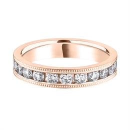 3.8mm Diamond Half Channel Set Milgrain Wedding Ring 18ct Rose Gold