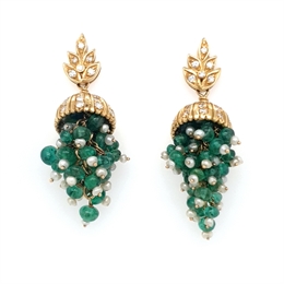 Emerald Diamond & Pearl Grape Drop Earrings 