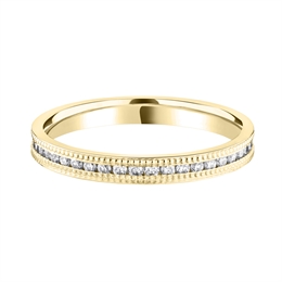 2.5mm Diamond Full Milgrain Channel Set Wedding Ring 18ct Yellow Gold