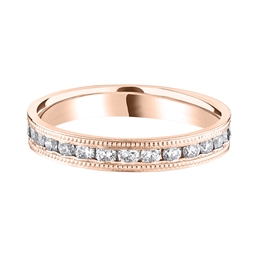 3.2mm Full Diamond Channel Set Milgrain Wedding Ring 18ct Rose Gold