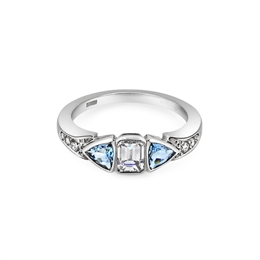 Emerald Cut Diamond & Aqua Engagement Ring 0.73ct