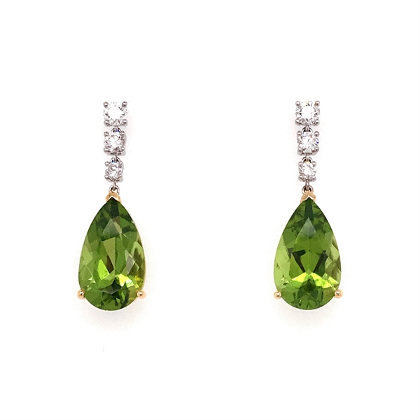 Pear Shape Peridot & Diamond Drop Earrings 9.22ct