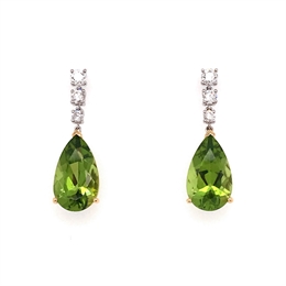 Pear Shape Peridot & Diamond Drop Earrings 9.22ct