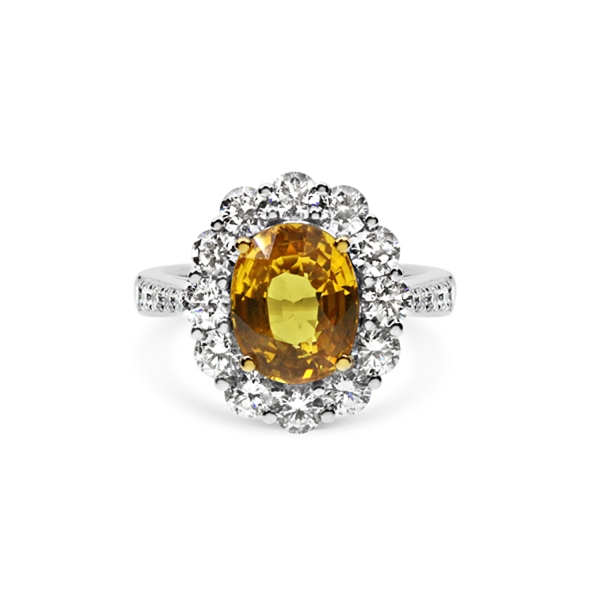 Yellow Sapphire Oval & Diamond Cluster Ring 3.61ct