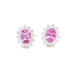 Pink Sapphire & Diamond Cluster Earrings 1.64ct