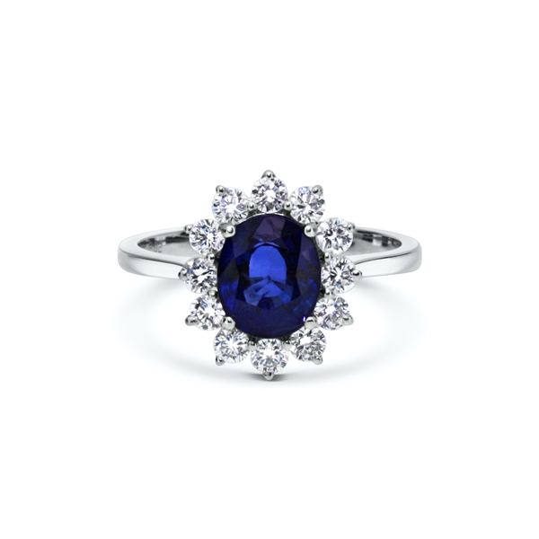 Oval Sapphire & Brilliant Cut Diamond Engagement Ring 2.02ct