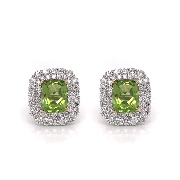Double Cluster Peridot & Diamond Earrings 4.89ct