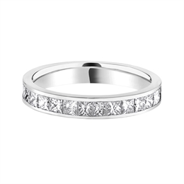 3.2mm Princess Cut Diamond Half Channel Set Wedding Ring 18ct White Gold