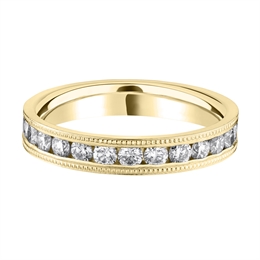 3.5mm Diamond Half Channel Set Milgrain 18ct Yellow Gold Wedding Ring