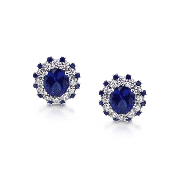 Oval Tanzanite & Diamond Cluster Stud Earrings With Sapphire Accents 4.95ct