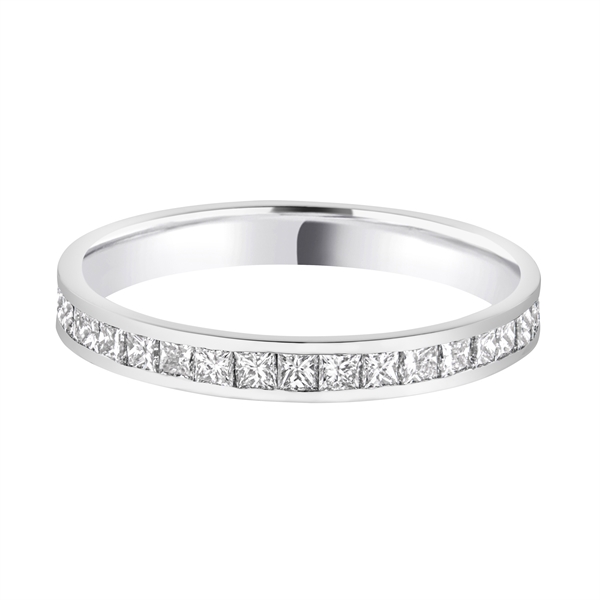 2.7mm Princess Cut Diamond Full Channel Set 18ct White Gold Wedding Ring