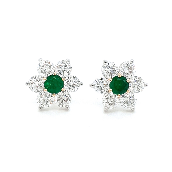 Floral Emerald & Diamond Cluster Stud Earrings 0.38ct