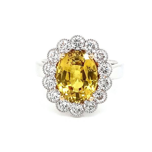 Yellow Sapphire & Diamond Oval Cluster Ring 5.04ct