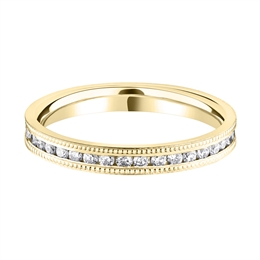 2.7mm Brilliant Cut Diamond Channel Set Milgrain Half Wedding Ring 18ct Yellow Gold