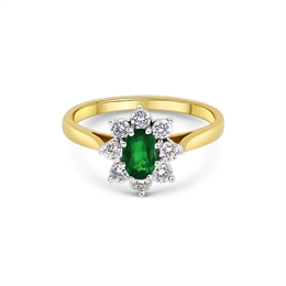 Emerald Oval & Diamond Cluster Ring