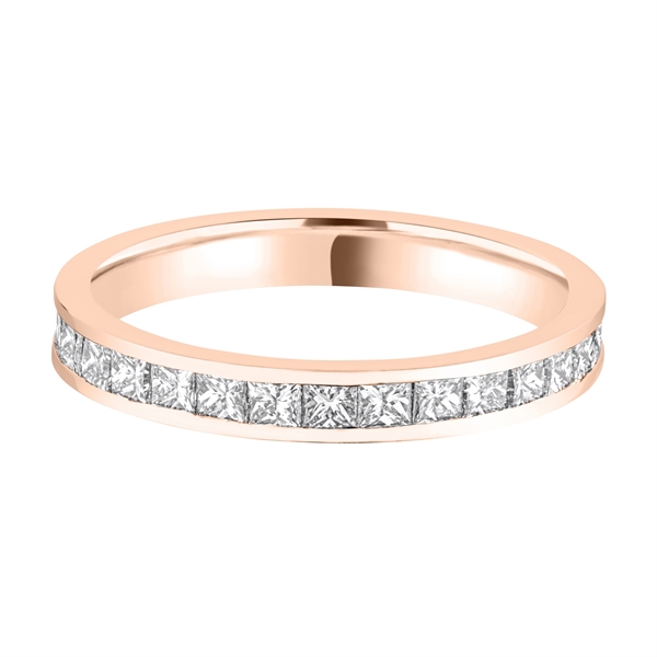 3mm Princess Cut Diamond Half Channel Set Wedding Ring 18ct Rose Gold 