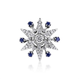 Diamond Double Star Brooch With Sapphire Accents 0.70ct
