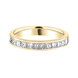 3.2mm Princess Cut Diamond Half Channel Set Wedding Ring 18ct Yellow Gold