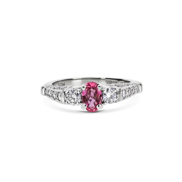 Pink Sapphire & Diamond Three Stone Ring 0.61ct