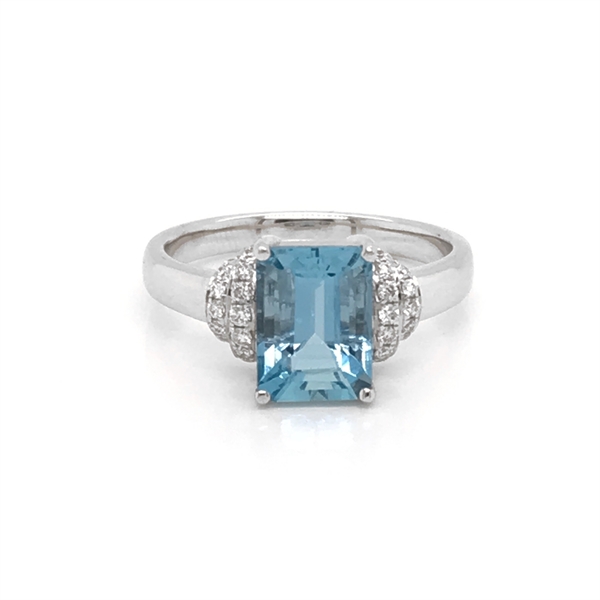 Aqua Octagon Dress Ring With Diamond Banded Shoulders 2.60ct