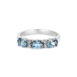 Aqua Oval & Diamond Half Eternity Ring 