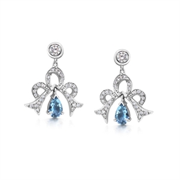 Aqua Pear Shape & Diamond Bow Drop Earrings