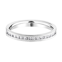 2.7mm Platinum Half Brilliant Cut Diamond Channel Set Milgrain Wedding Ring