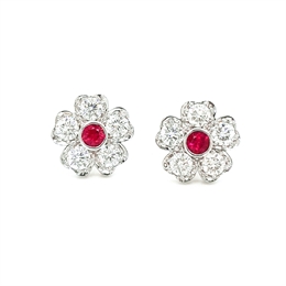 Floral Ruby & Diamond Stud Earrings 0.65ct
