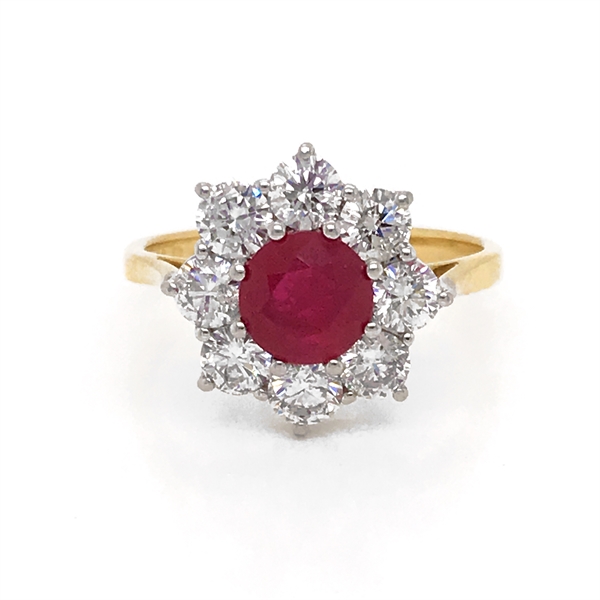 Ruby Diamond Cluster Engagement Ring 1.35ct