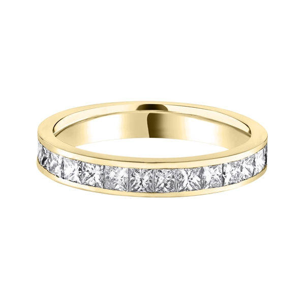 3.2mm Princess Cut Diamond Full Channel Set 18ct Yellow Gold Wedding Ring