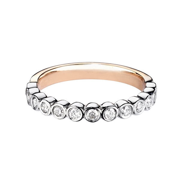 2.4mm Rub-Over Set Diamond Wedding Ring 18ct White & Rose Gold