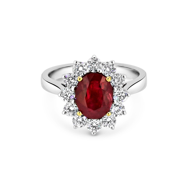 Ruby & Diamond Cut Claw Set Cluster Ring 2.30ct