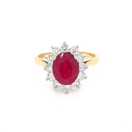 Ruby & Brilliant Cut Diamond Cluster Engagement Ring 2.39ct