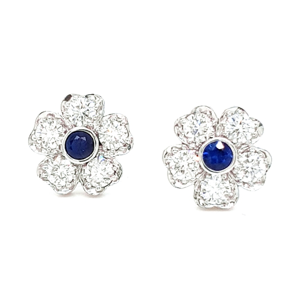 Sapphire & Diamond Floral Cluster Stud Earrings 0.32ct