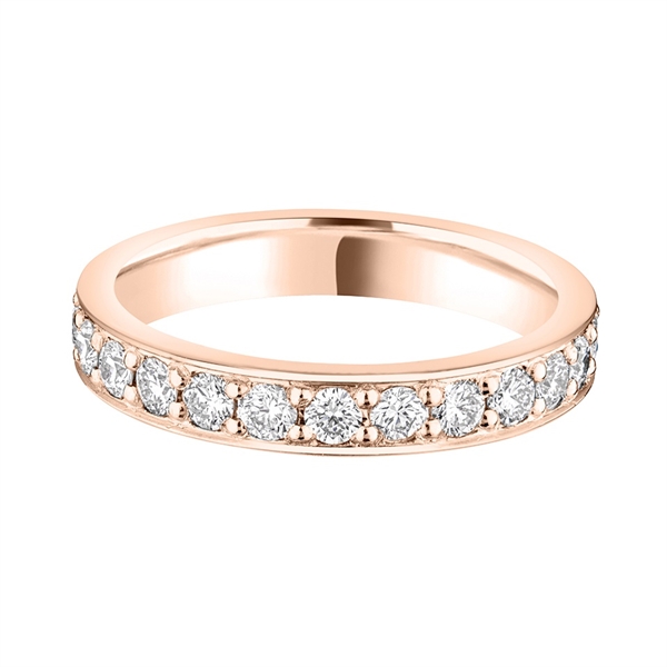 3.3mm Brilliant Cut Diamond Grain Set Full 18ct Rose Gold Wedding Ring