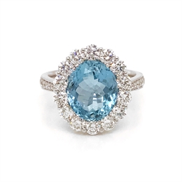 Aquamarine & Diamond Oval Cluster Dress Ring 3.95ct