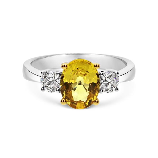 Yellow Sapphire & Diamond Three Stone Engagement Ring 2.26ct