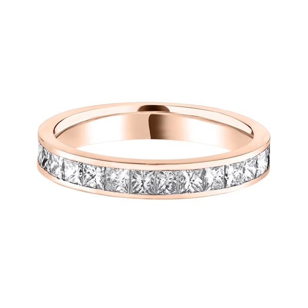 3.2mm Princess Cut Diamond Full Channel Set Wedding Ring 18ct Rose Gold