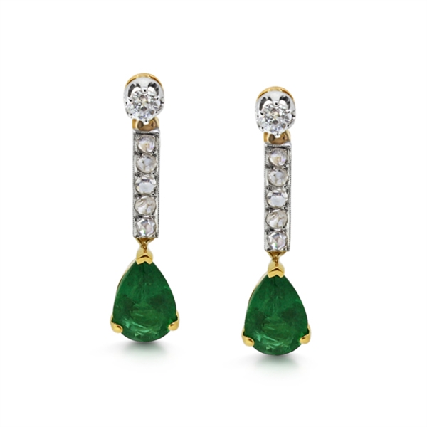 Emerald Pear Shape & Diamond Drop Earrings 2.62ct