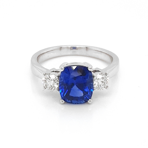 Sapphire & Diamond Claw Set Three Stone Engagement Ring 3.34ct