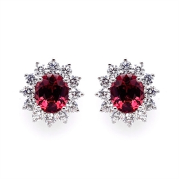Red Spinel & Diamond Cluster Earrings 2.06ct
