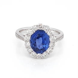 Sapphire Diamond Oval Claw Set Cluster Ring 3.16ct